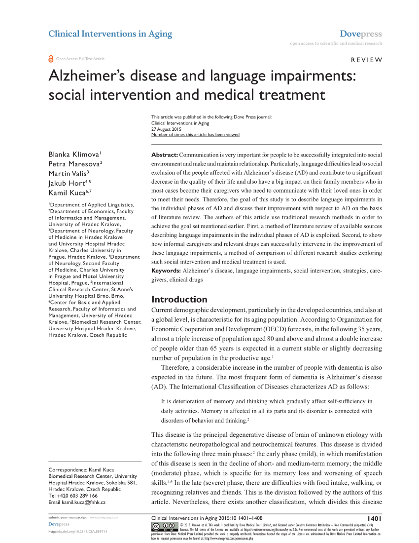 Pdf Alzheimer S Disease And Language Impairments Social Intervention And Medical Treatment