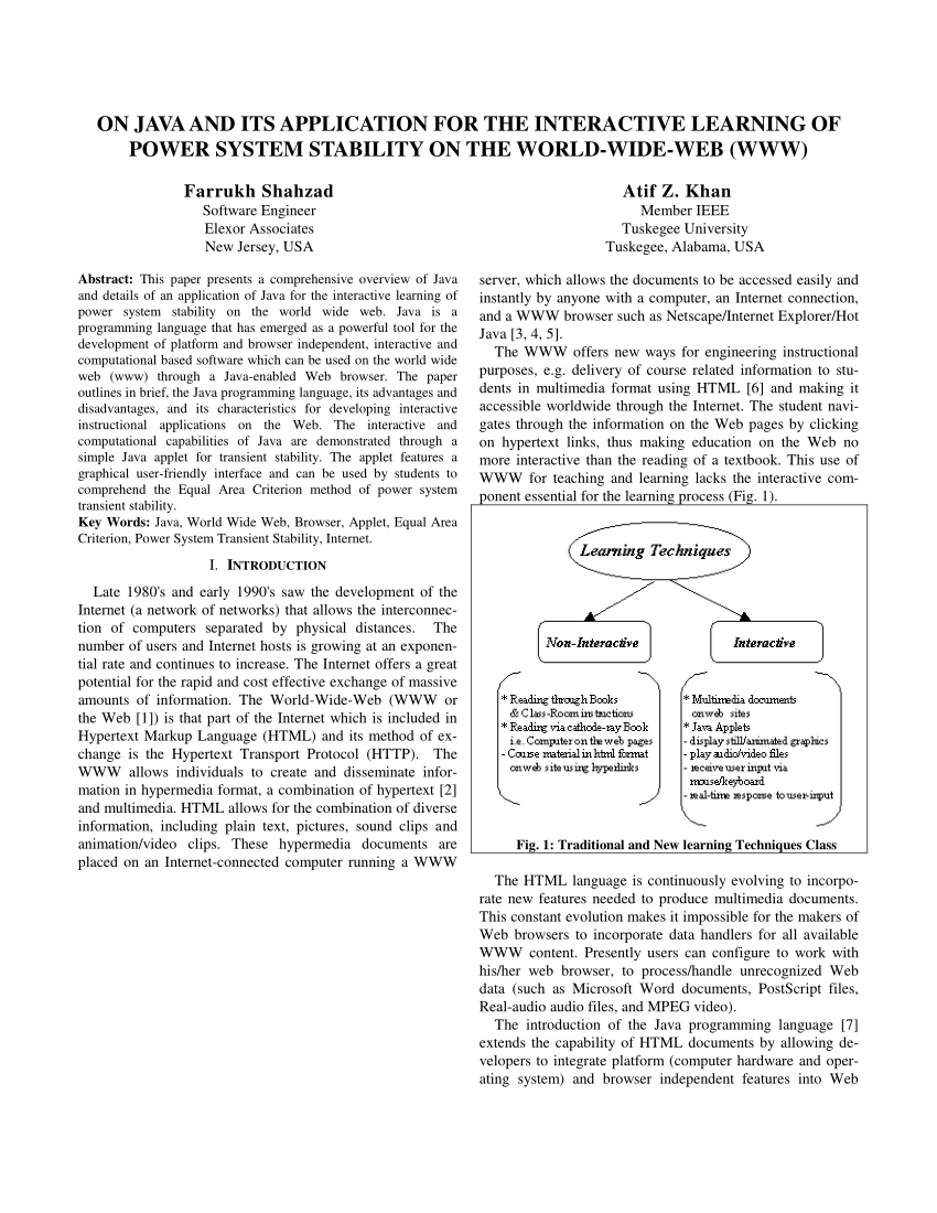 Pdf An Application Of Java For Power System Stability