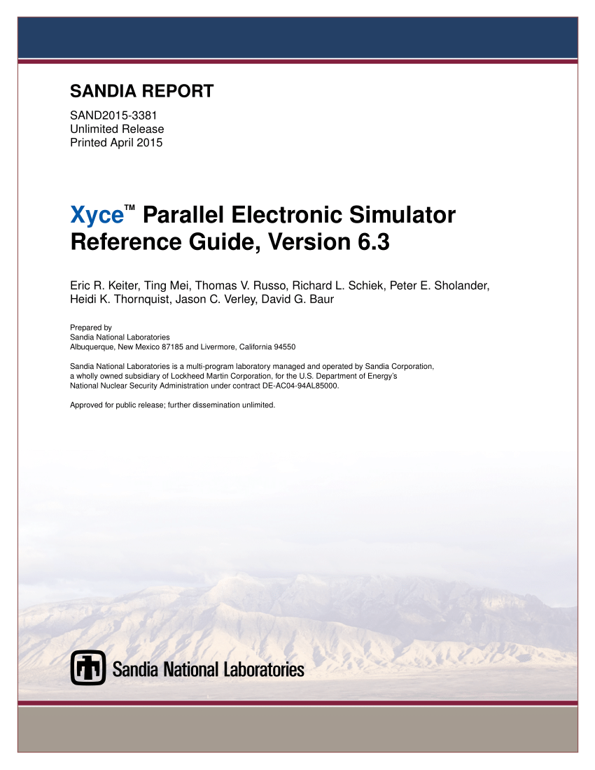 PDF) Xyce Parallel Electronic Simulator Reference Guide, Version 6.3