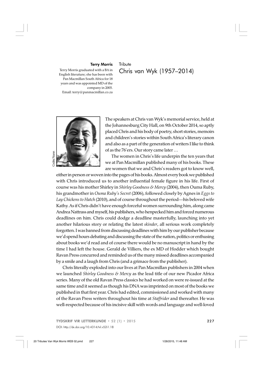 (PDF) Tribute Chris van Wyk (19572014)