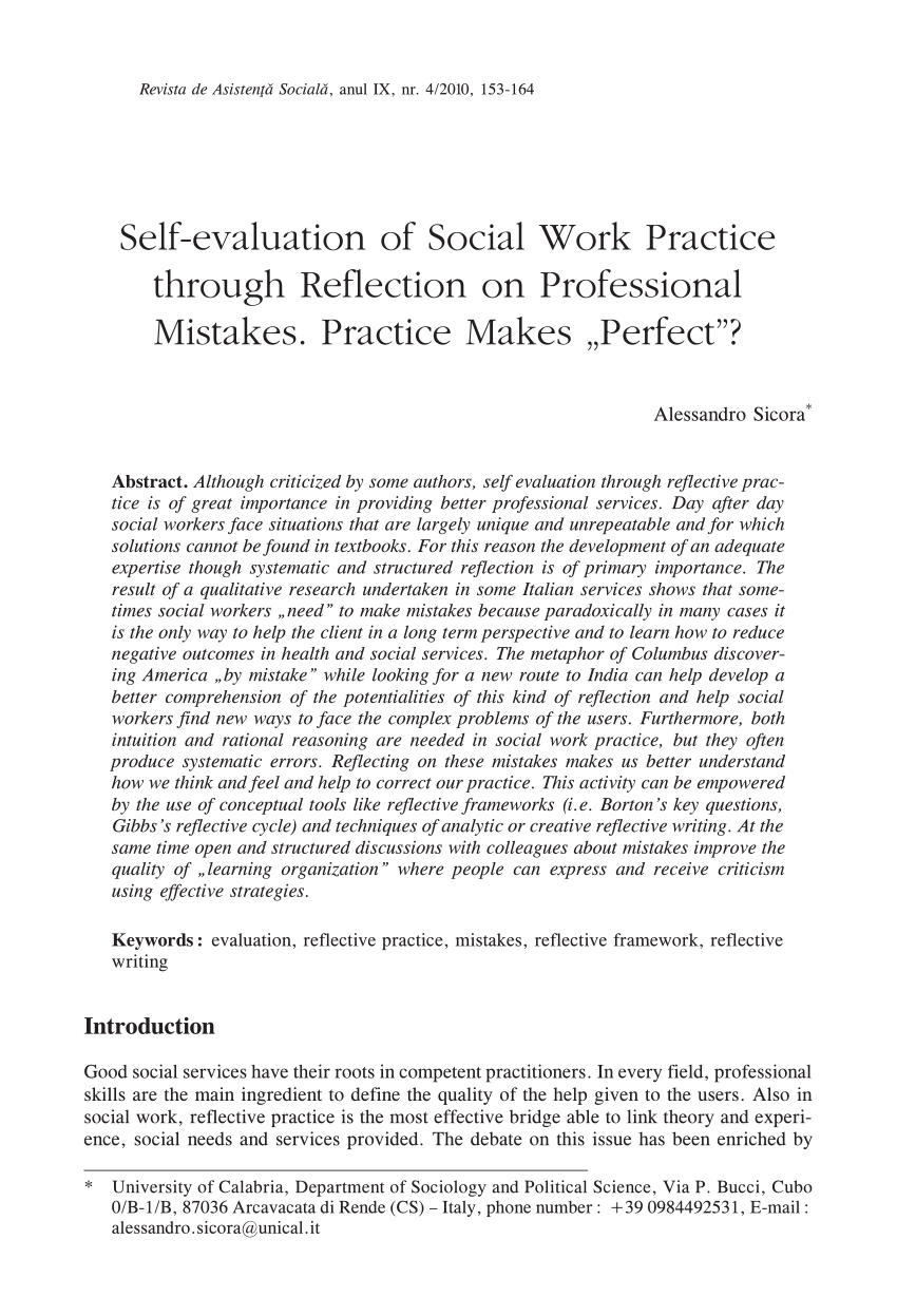PDF) Self-evaluation of social work practice through reflection on