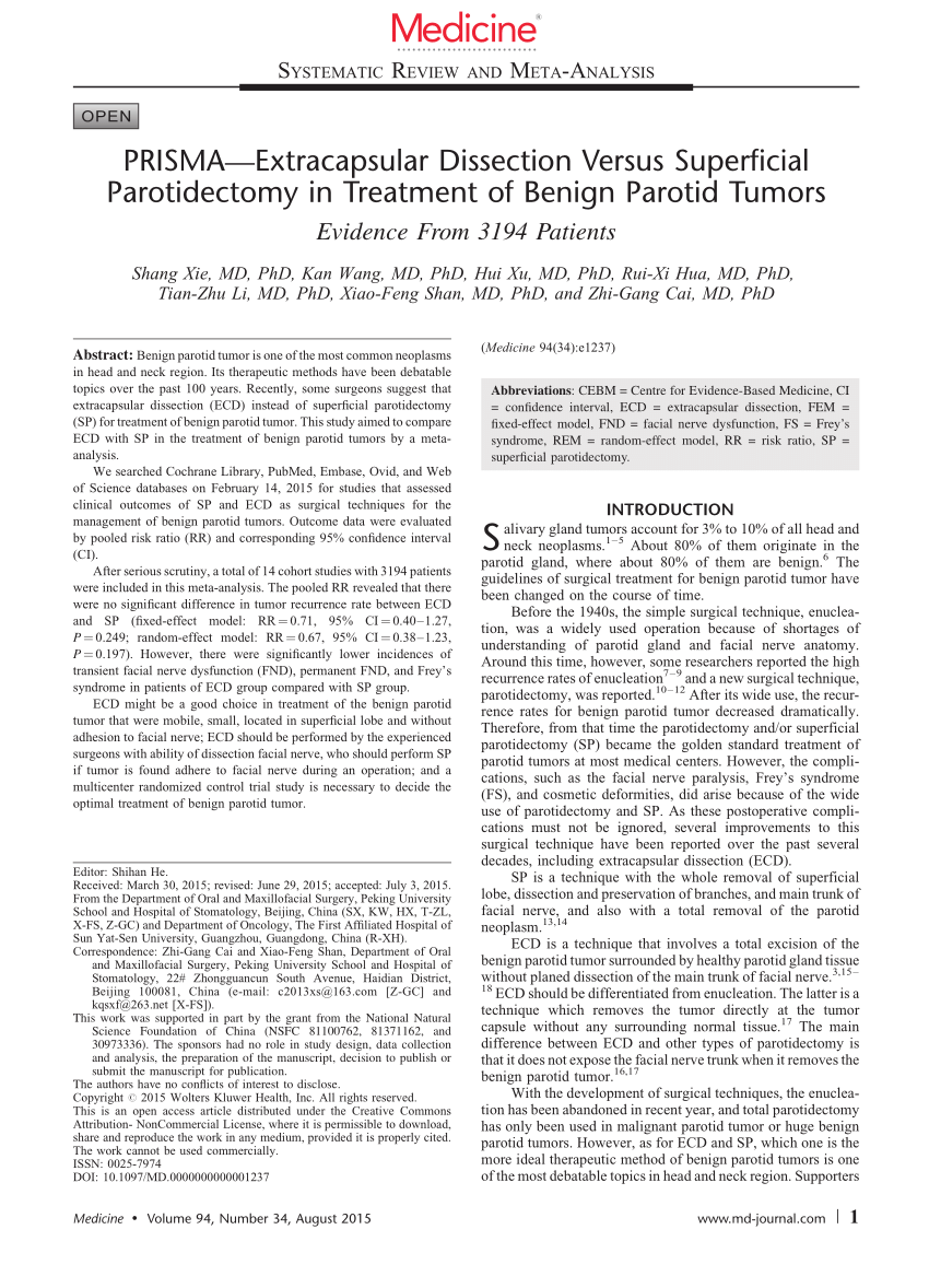 (PDF) PRISMA—Extracapsular Dissection Versus Superficial Parotidectomy ...
