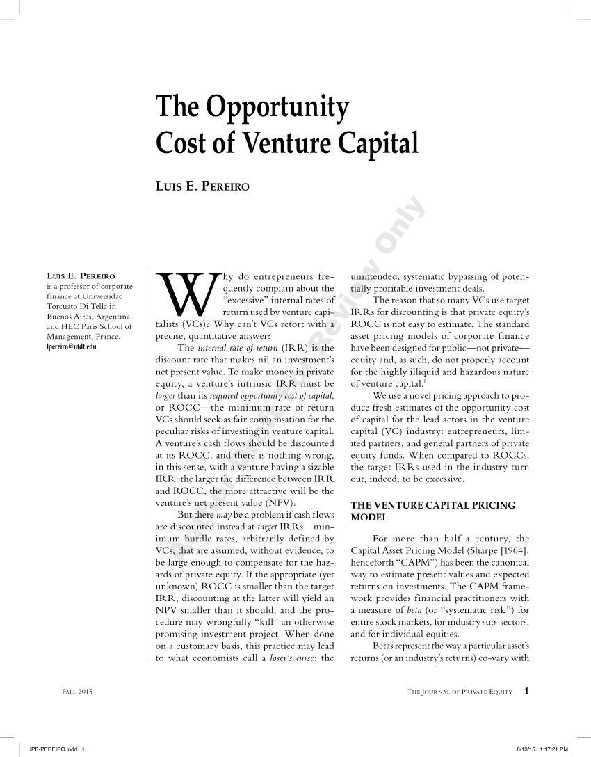 Pdf The Opportunity Cost Of Venture Capital