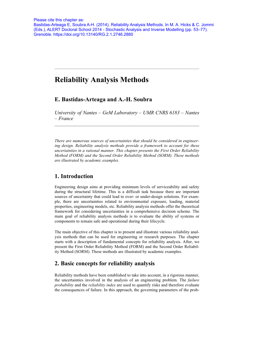 Pdf Reliability Analysis Methods
