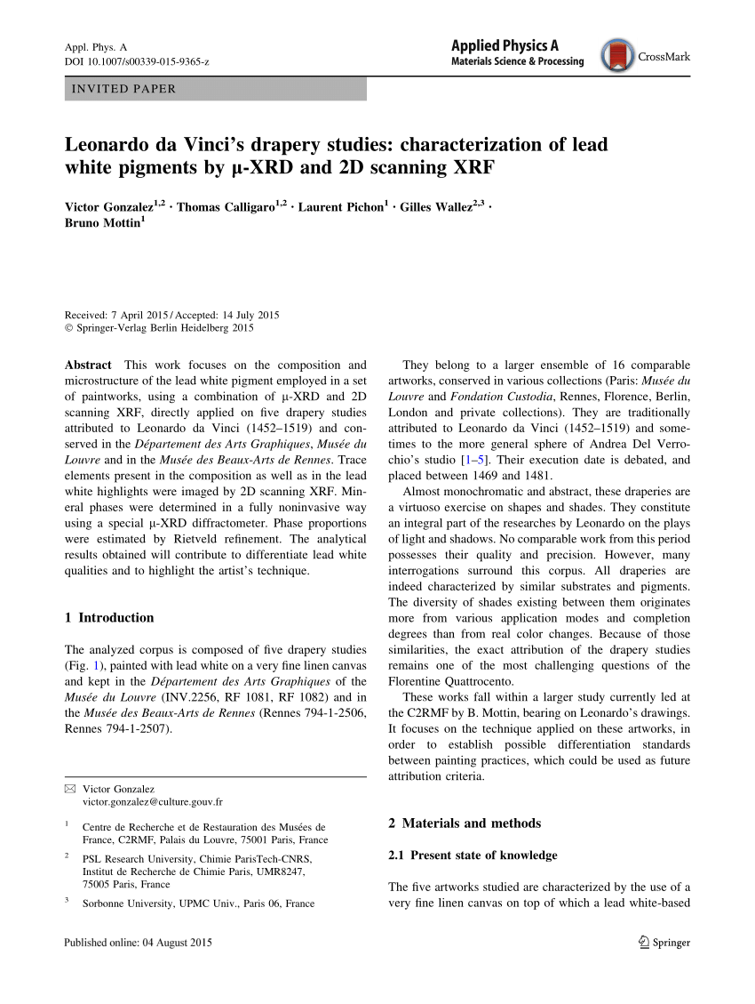 pdf  leonardo da vinci u2019s drapery studies  characterization of lead white pigments by  u00b5