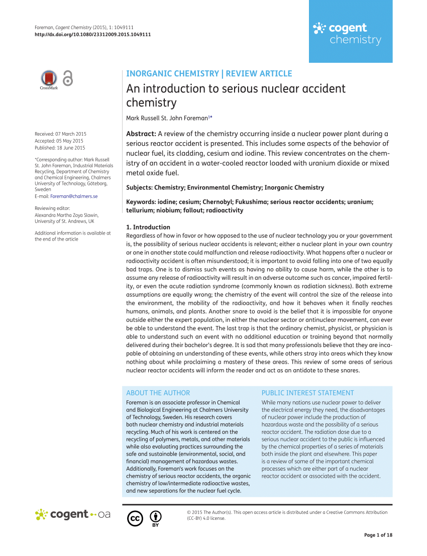 Pdf An Introduction To Serious Nuclear Accident Chemistry