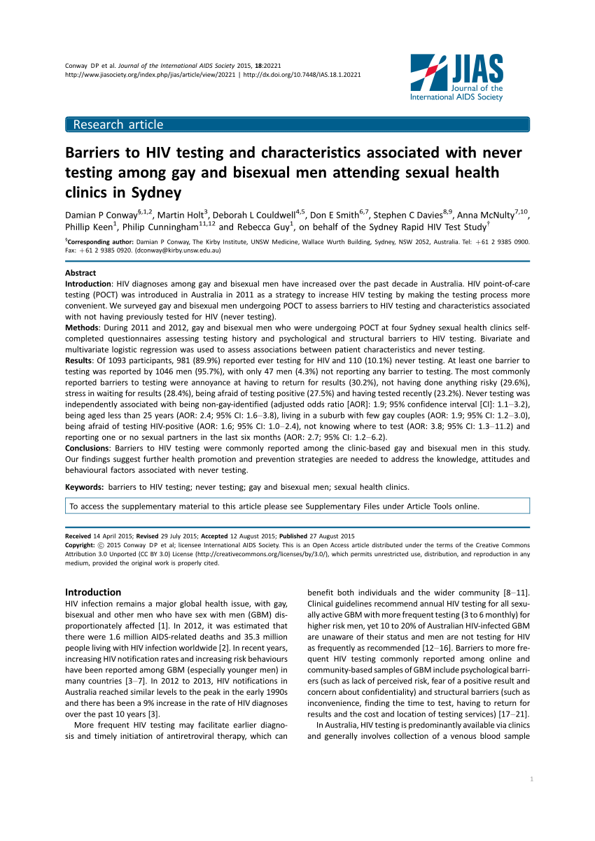 PDF Barriers to HIV testing and characteristics associated with