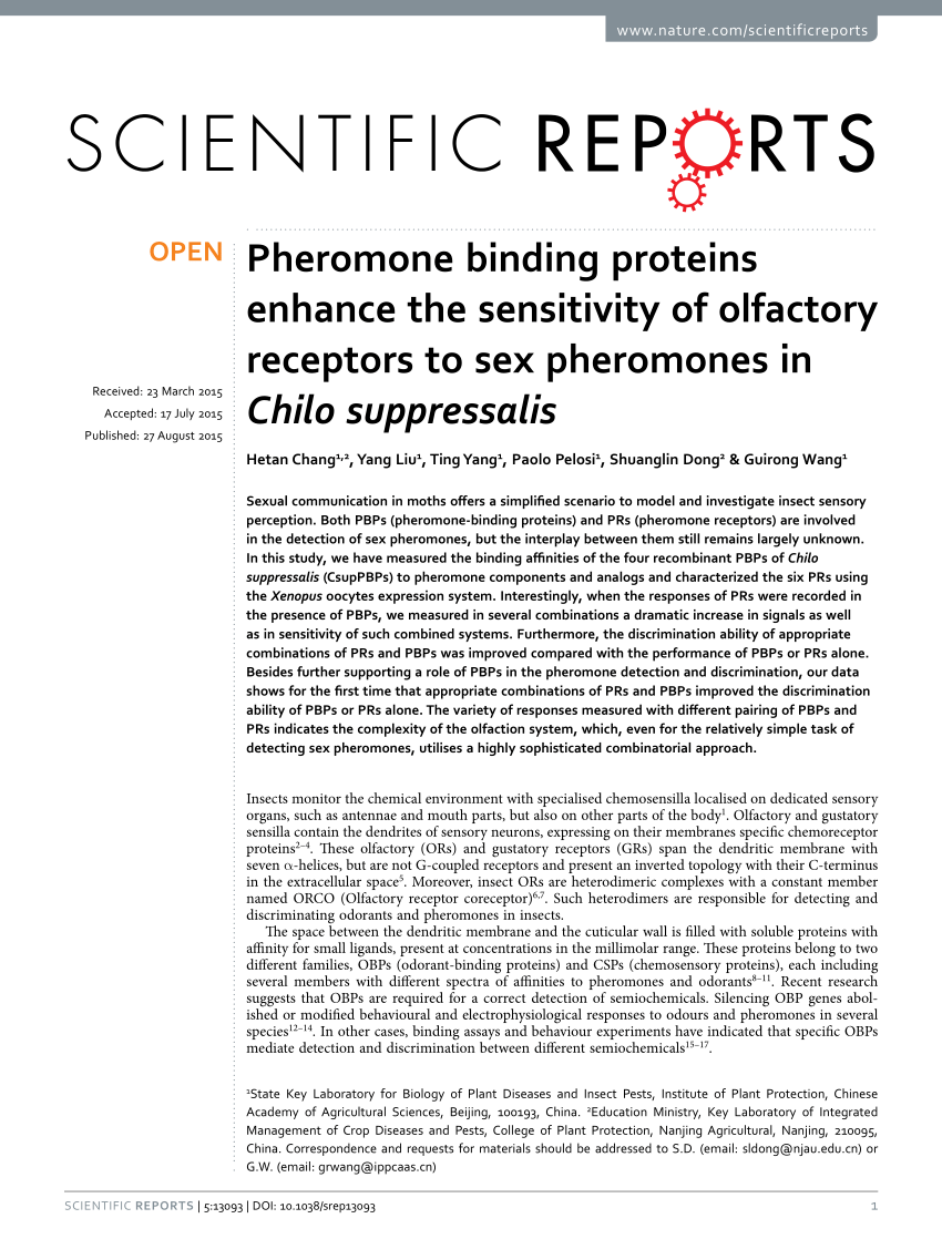 Pdf Pheromone Binding Proteins Enhance The Sensitivity Of Olfactory 8333