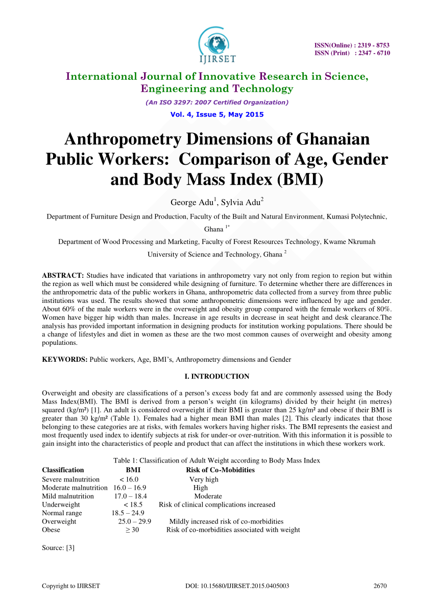 Pdf Anthropometry Dimensions Of Ghanaian Public Workers