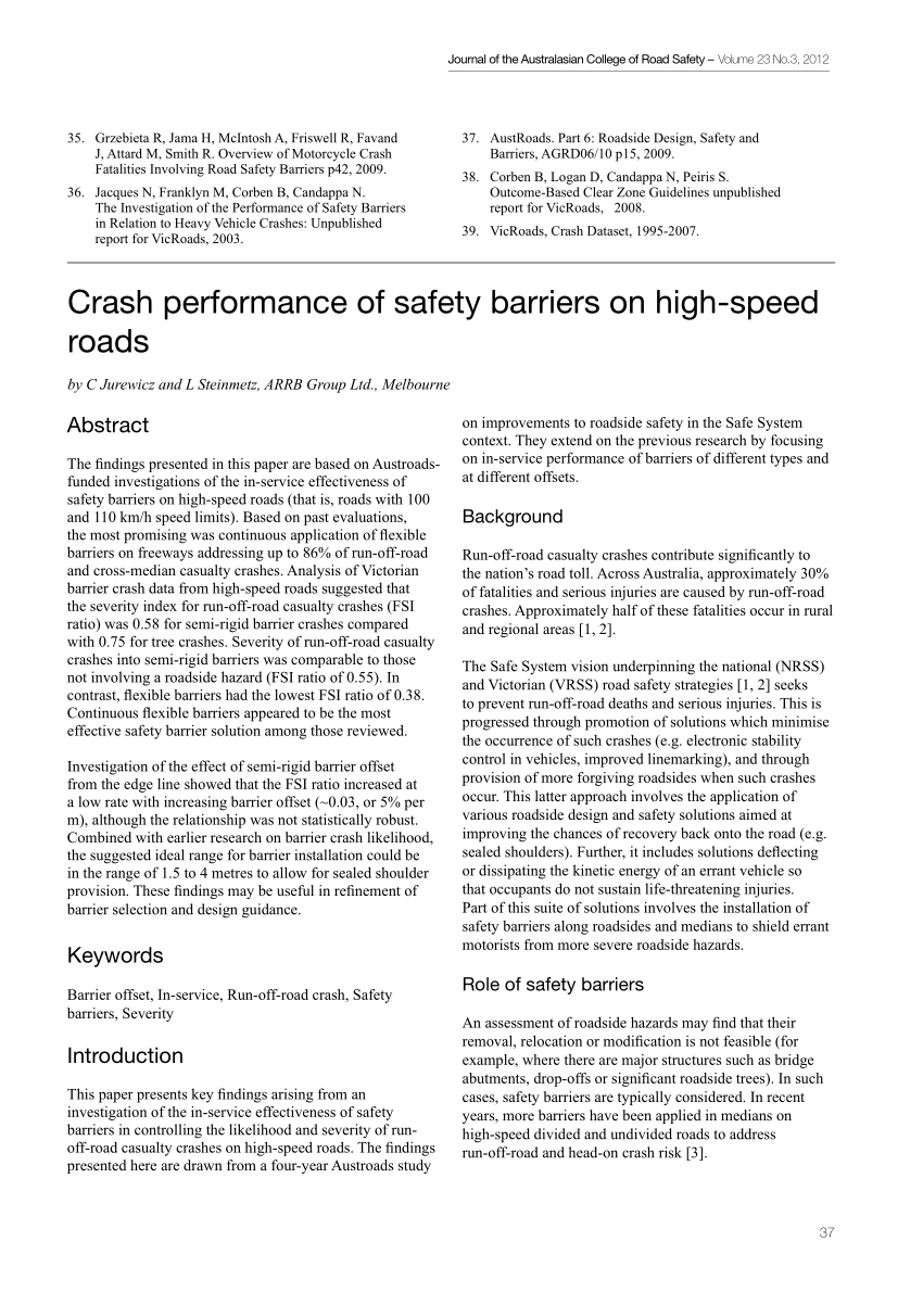 PDF) Crash performance of safety barriers on high-speed roads