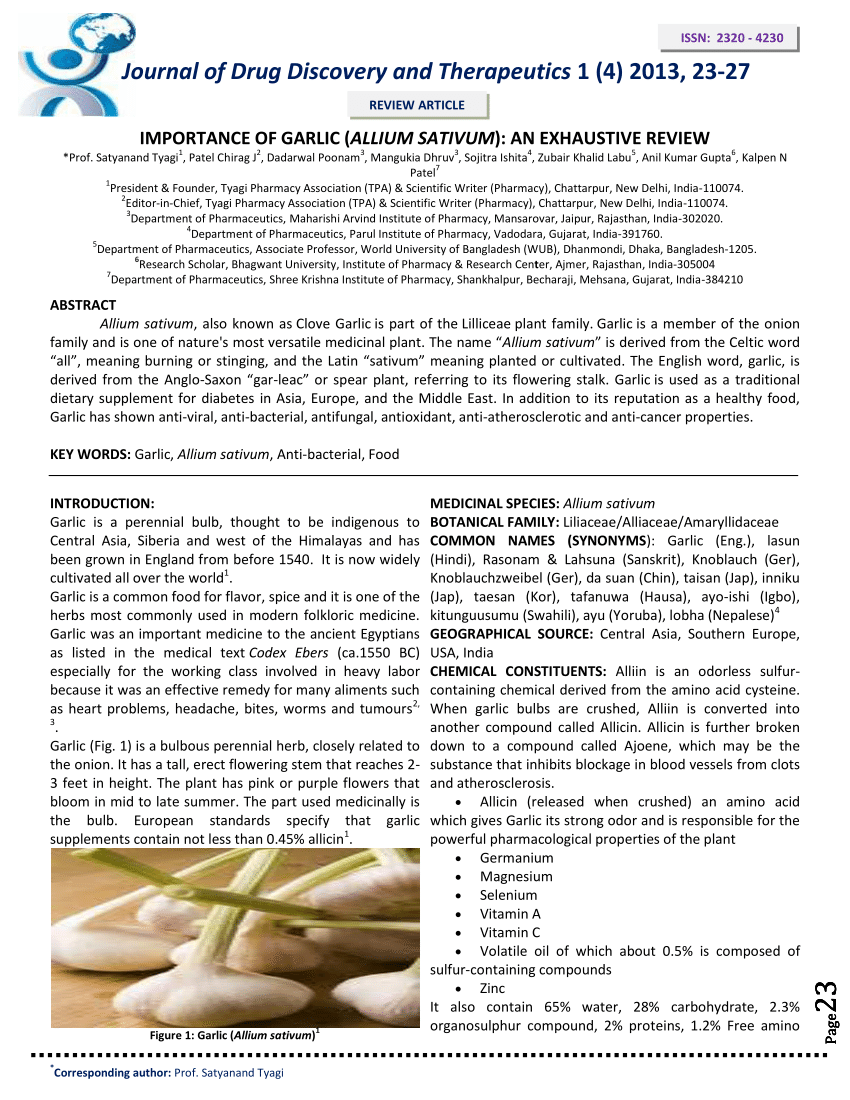 research paper on garlic pdf