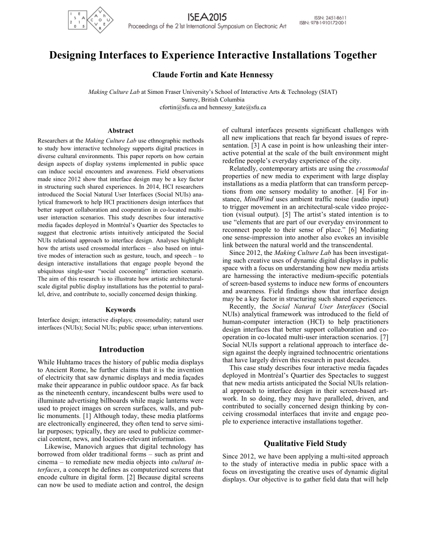 (PDF) Designing Interfaces to Experience Interactive Installations Together