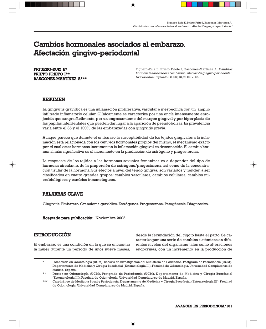 PDF Cambios hormonales asociados al embarazo Afectación gingivo  