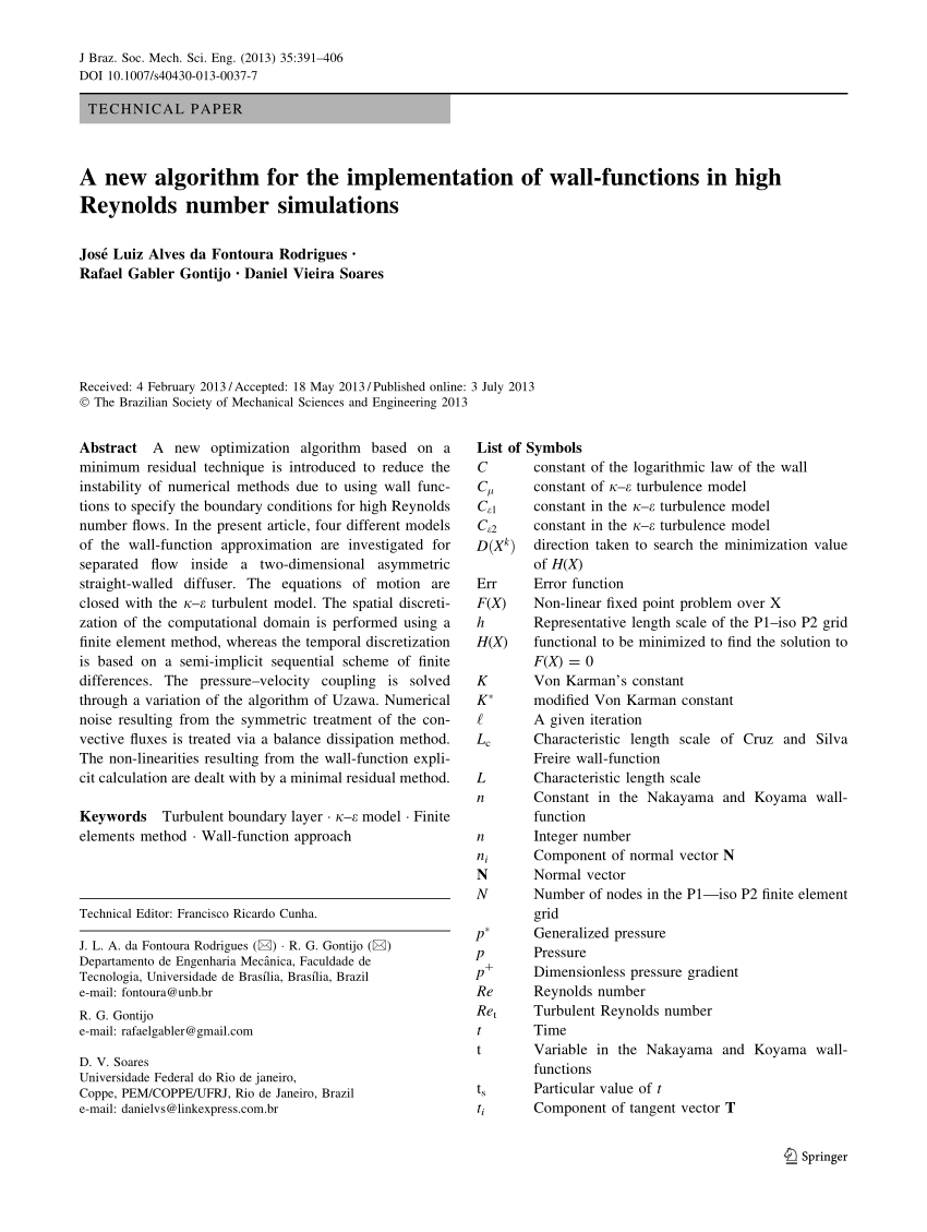 Pdf A New Algorithm For The Implementation Of Wall Functions In High Reynolds Number Simulations