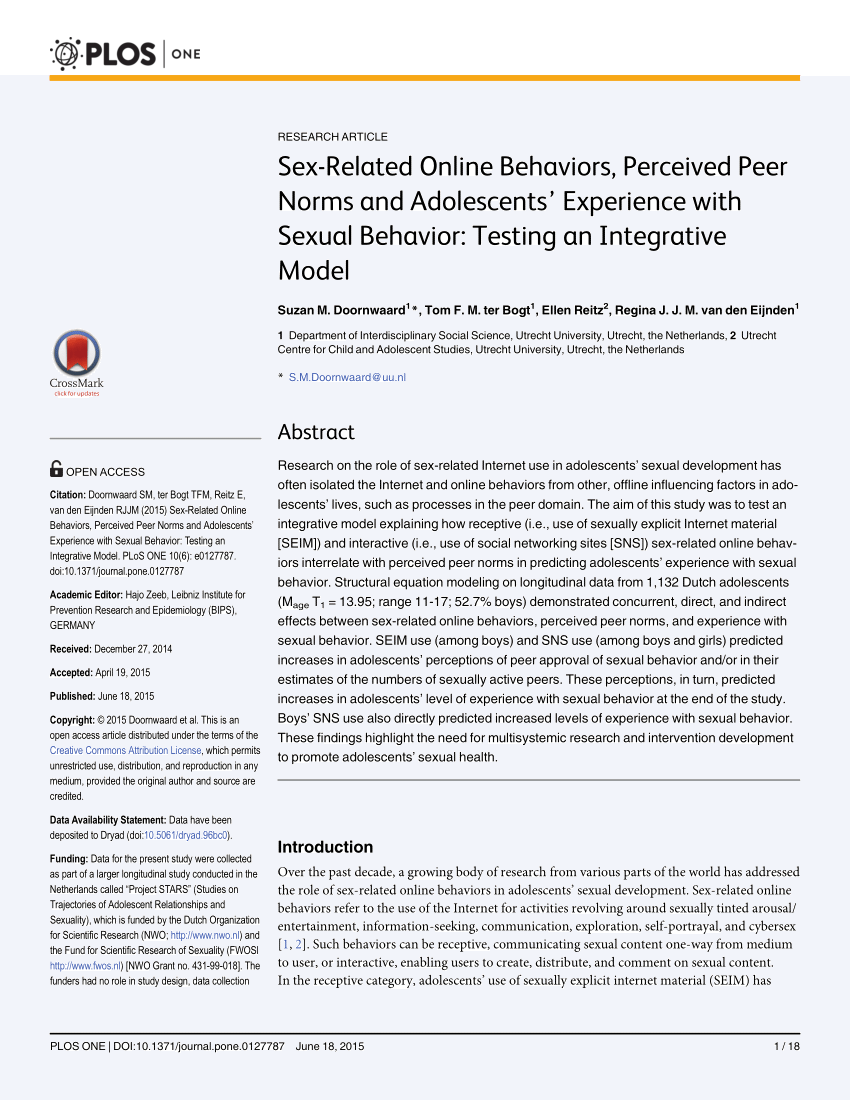 Pdf Sex Related Online Behaviors Perceived Peer Norms And Adolescents Experience With Sexual 