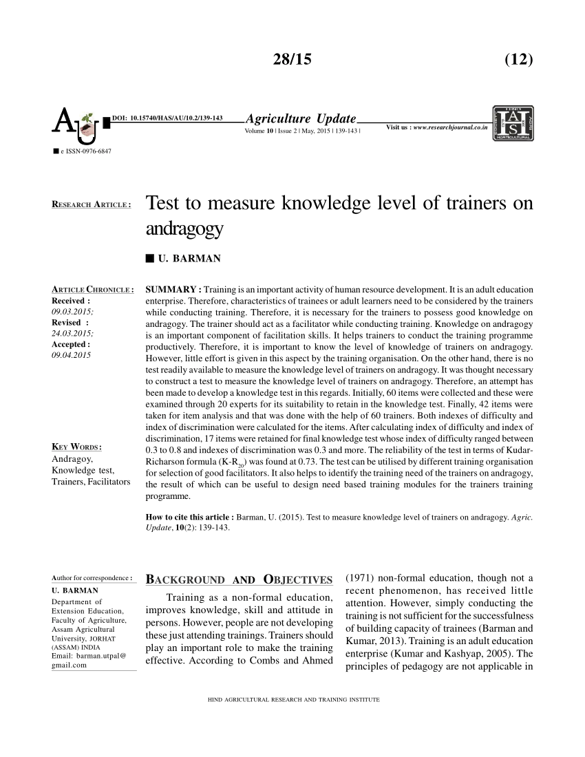 PDF Test to measure knowledge level of trainers on andragogy