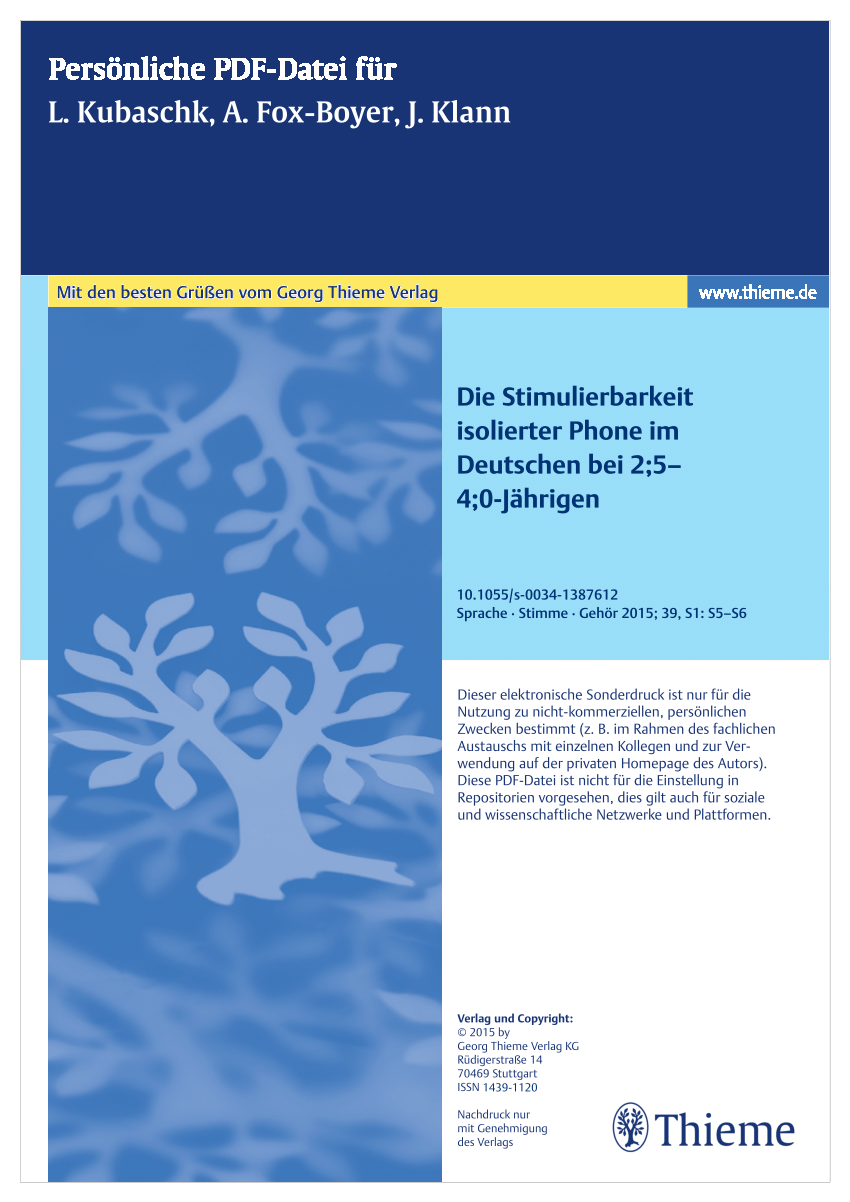 PDF) Die Stimulierbarkeit isolierter Phone im Deutschen bei 2;5