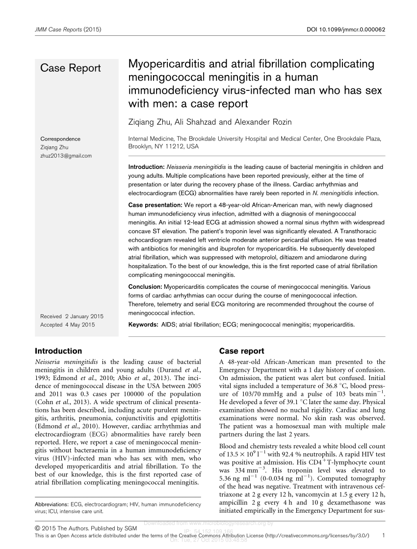 Pdf Myopericarditis And Atrial Fibrillation Complicating Meningococcal Meningitis In A Human 0215