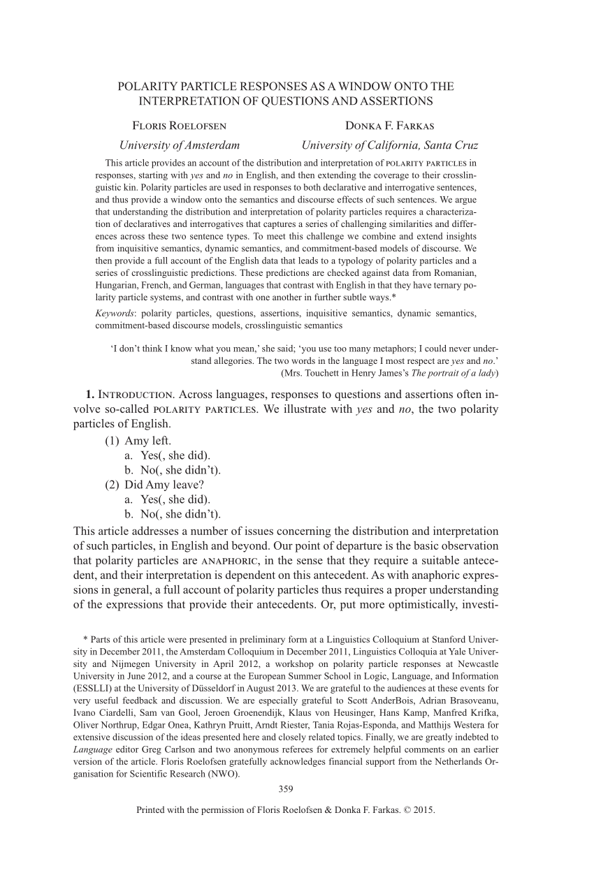(PDF) Polarity particle responses as a window onto the interpretation ...