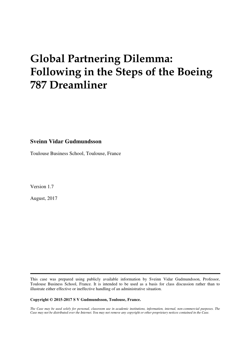 Pdf Global Partnering Dilemma Following In The Steps Of The Boeing 787 Dreamliner