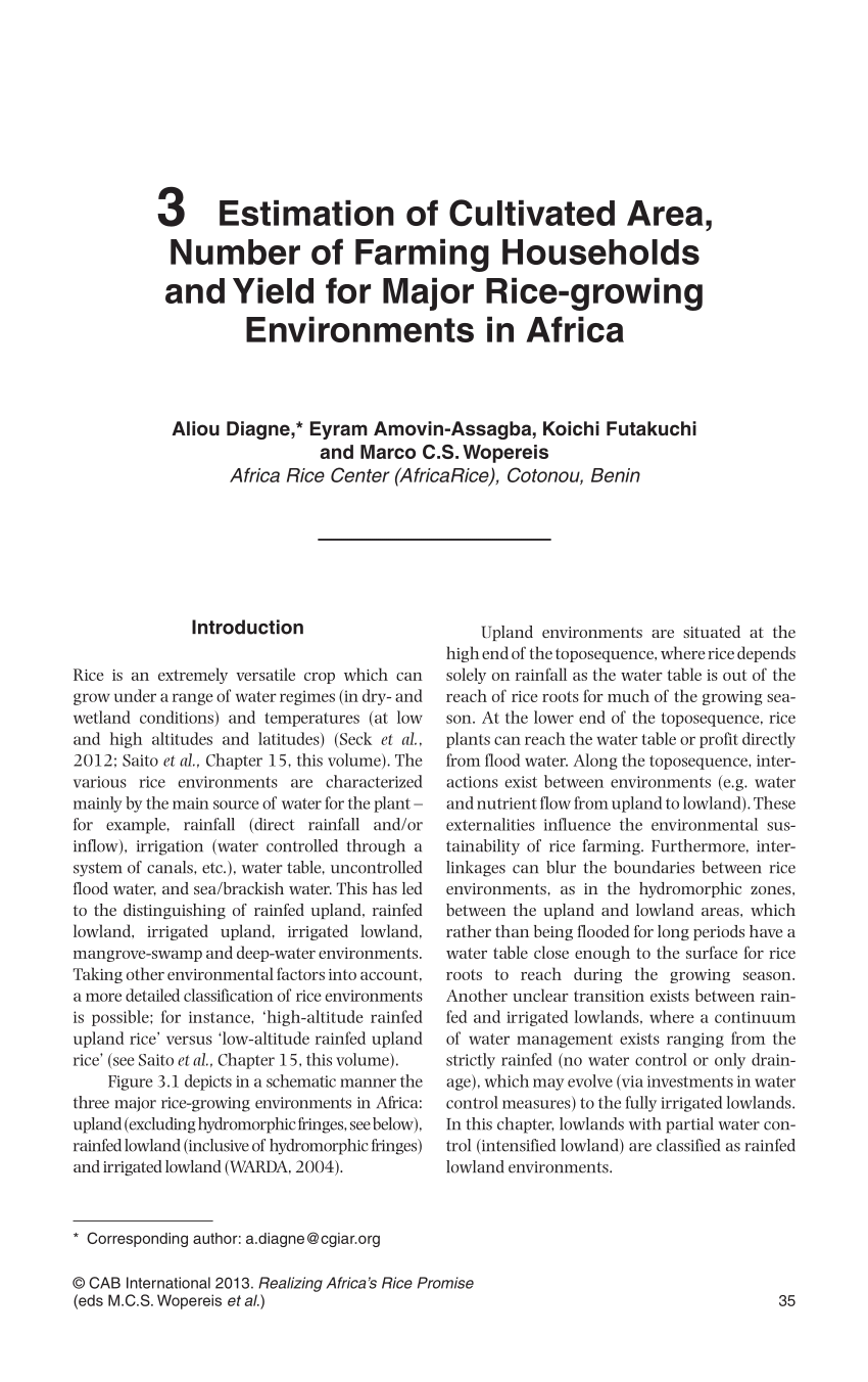 Pdf Estimation Of Cultivated Area Number Of Farming Households And Yield For Major Rice Growing Environments In Africa
