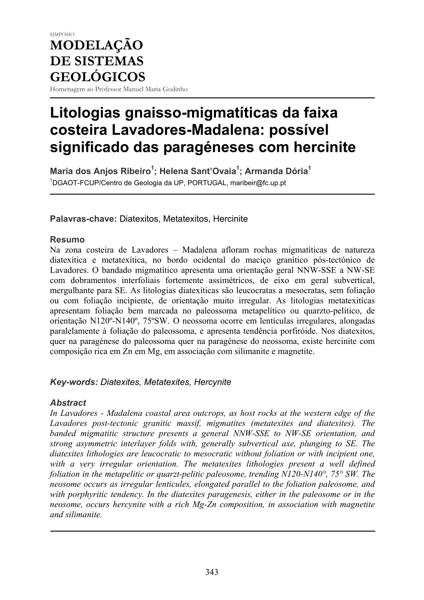Litologias gnaisso-migmatíticas da faixa costeira Lavadores-Madalena:  possível significado das paragéneses com hercinite - UC Digitalis
