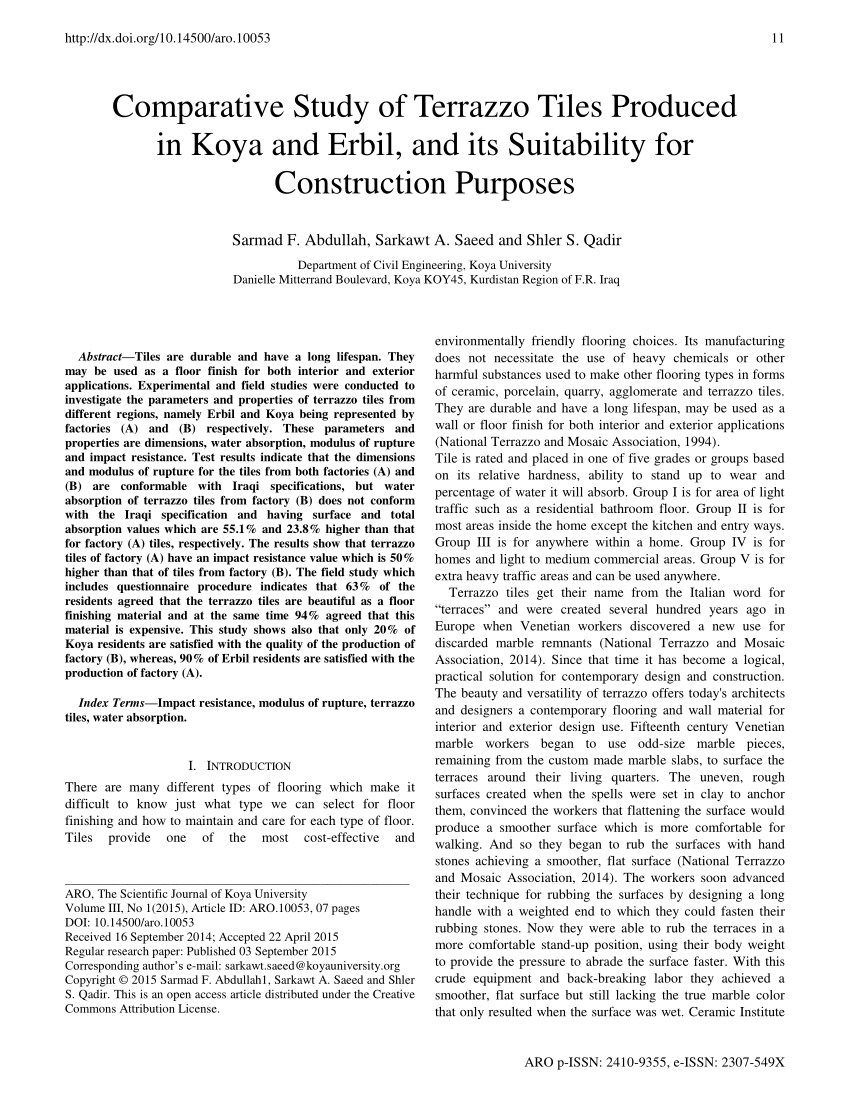Pdf Comparative Study Of Terrazzo Tiles Produced In Koya And