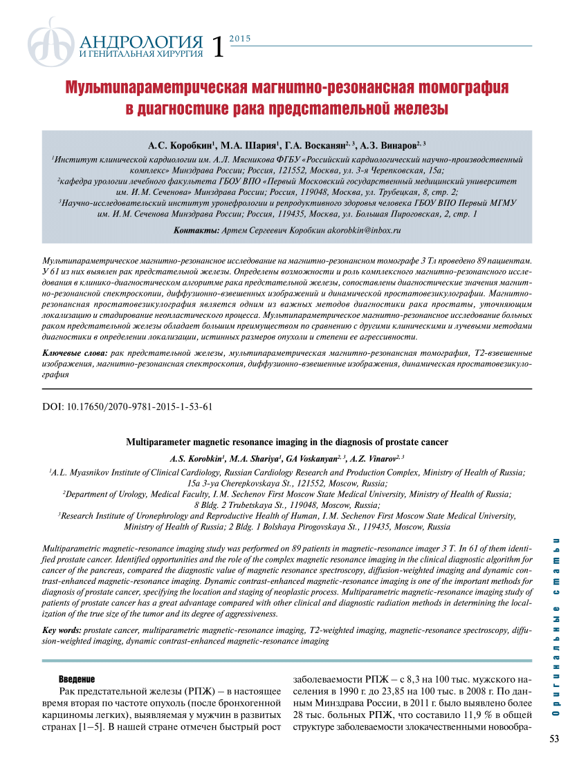 PDF) Multiparameter magnetic resonance imaging in the diagnosis of prostate  cancer