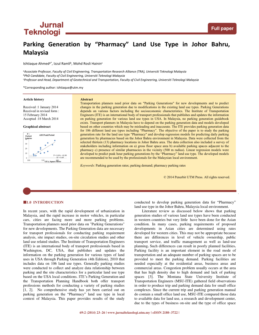 Pdf Parking Generation By Pharmacy Land Use Type In Johor