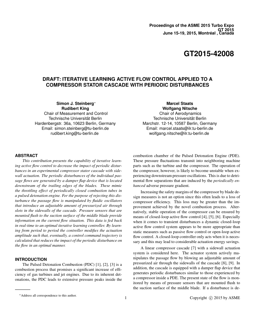 Pdf Iterative Learning Active Flow Control Applied To A