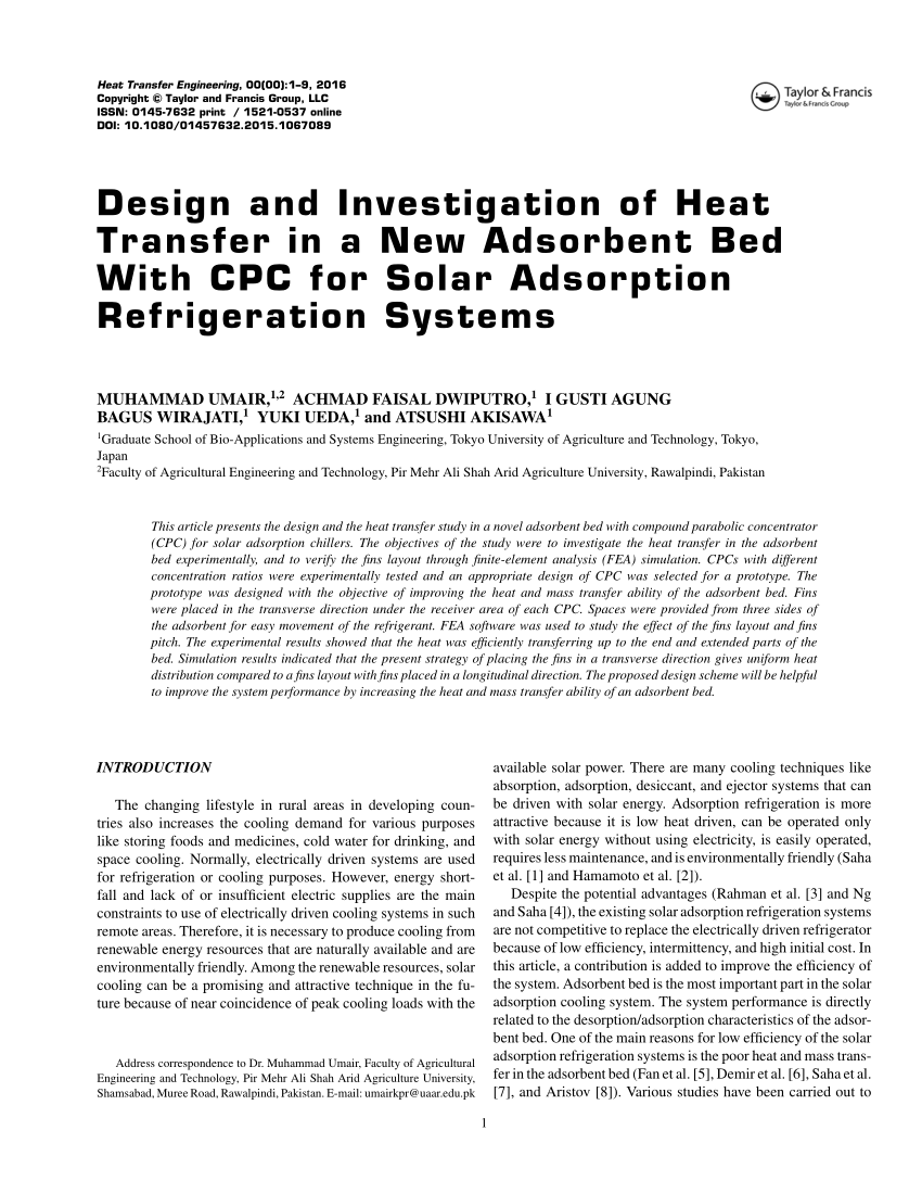 (PDF) Design and Investigation of Heat Transfer in a New Adsorbent Bed ...