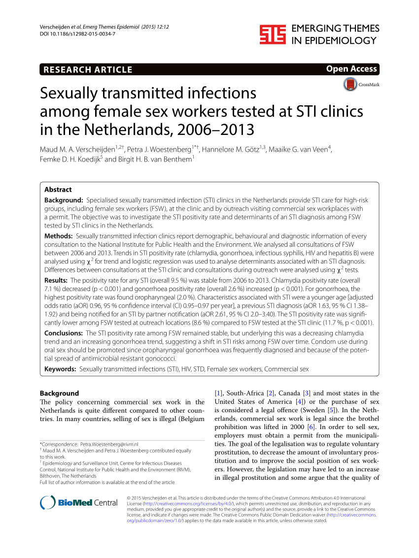 PDF) Sexually transmitted infections among female sex workers tested at STI clinics in the Netherlands, 2006-2013 photo