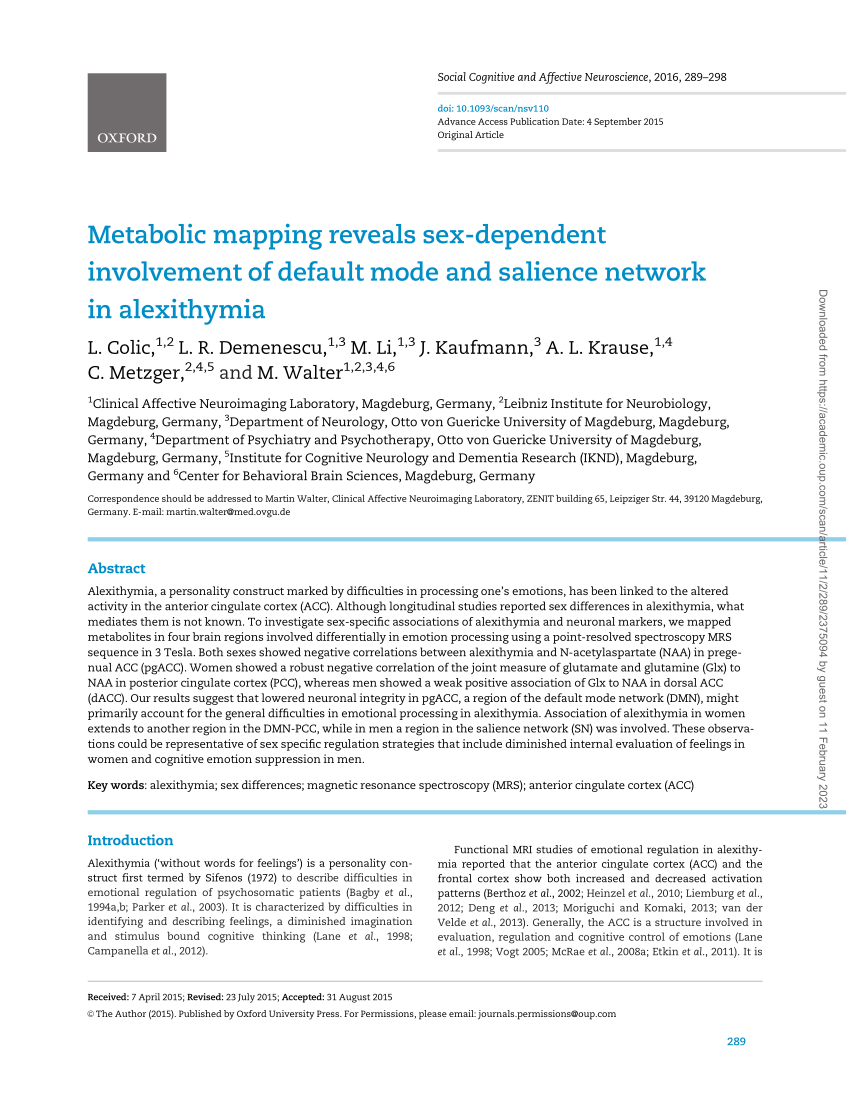 Pdf Metabolic Mapping Reveals Sex Dependent Involvement Of Default Mode And Salience Network 3410