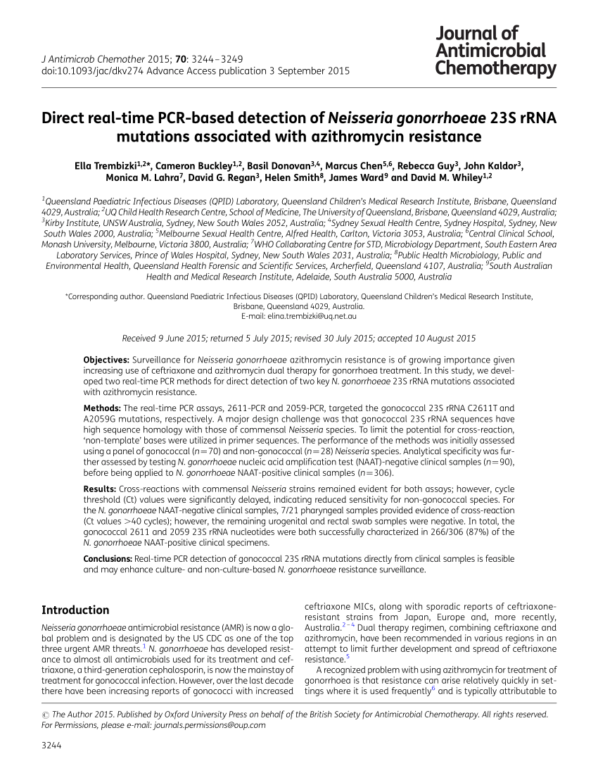 Pdf Direct Real Time Pcr Based Detection Of Neisseria Gonorrhoeae 23s Rrna Mutations 4348
