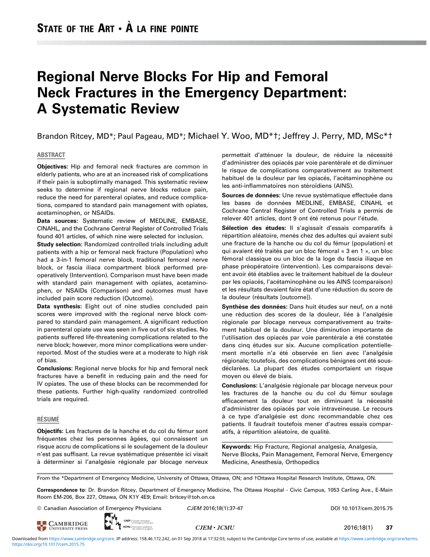 Pdf Regional Nerve Blocks For Hip And Femoral Neck