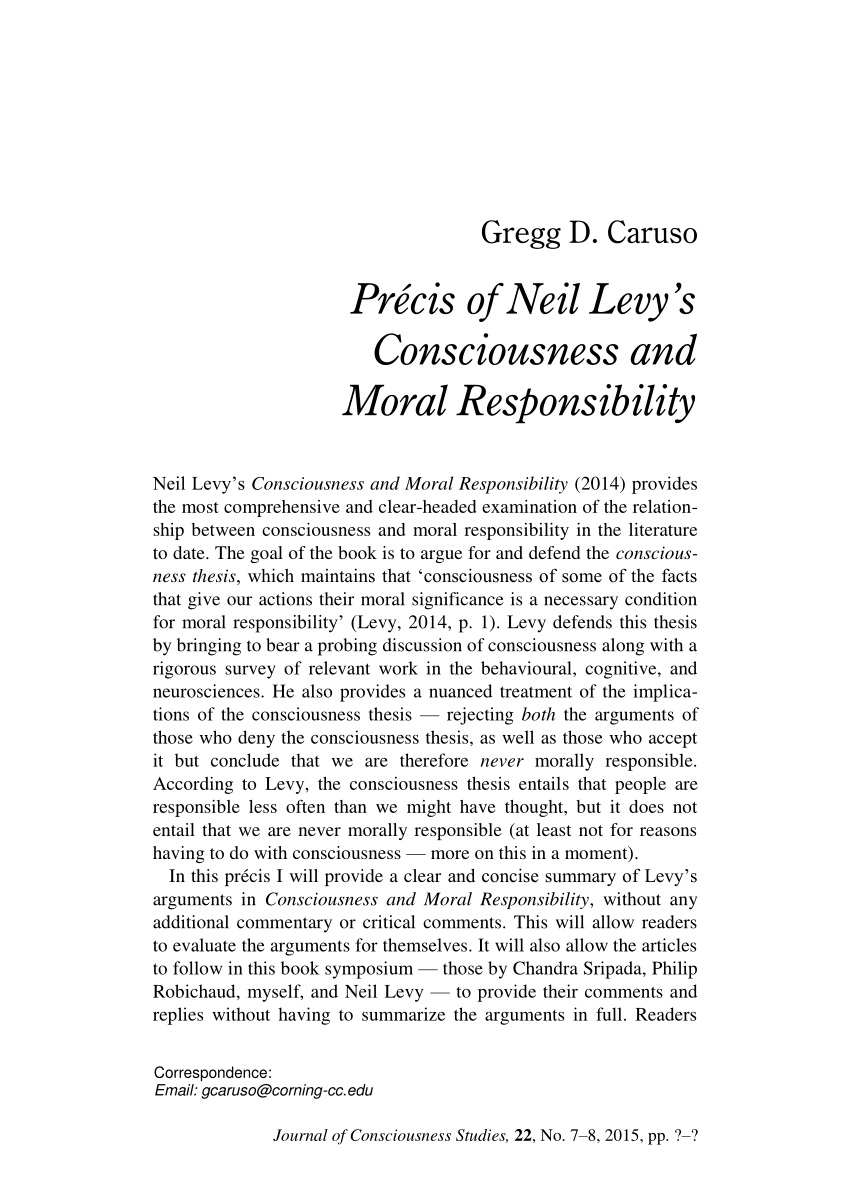 PDF Precis of Neil Levy s Consciousness and Moral Responsibility