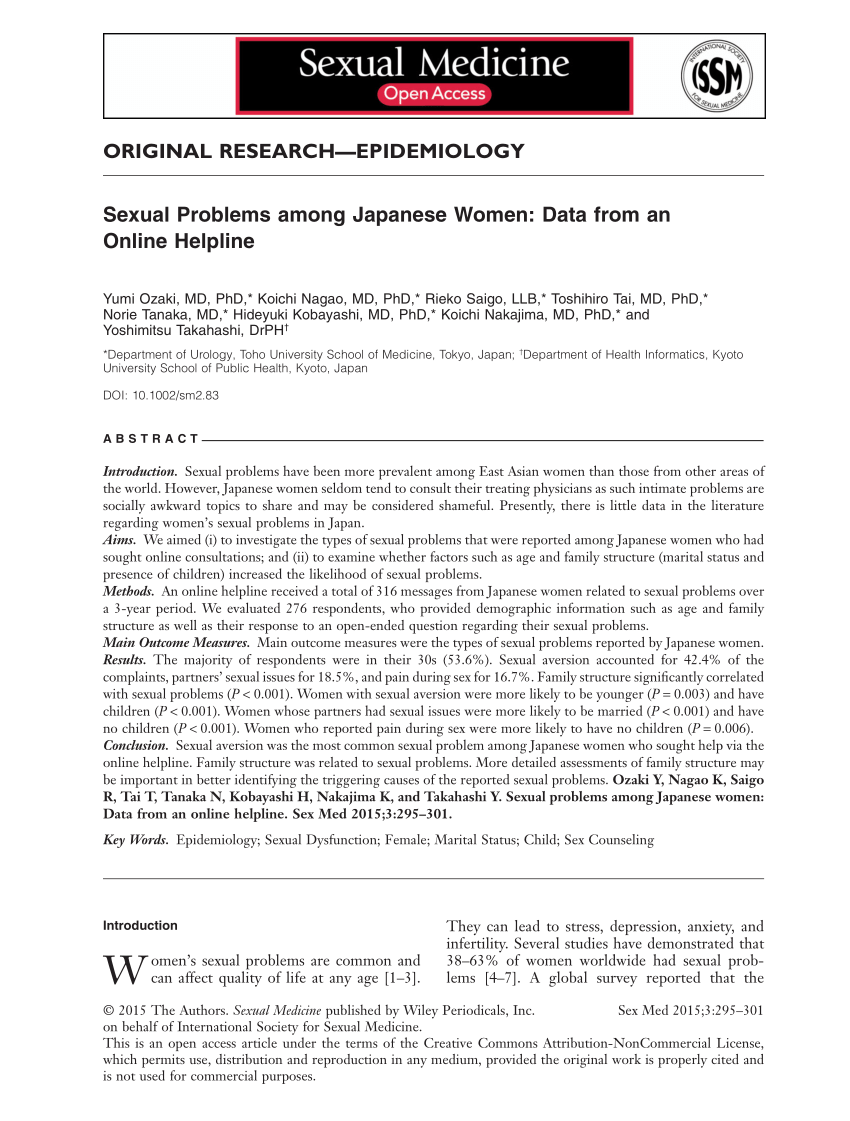 PDF) Sexual Problems among Japanese Women: Data from an Online Helpline