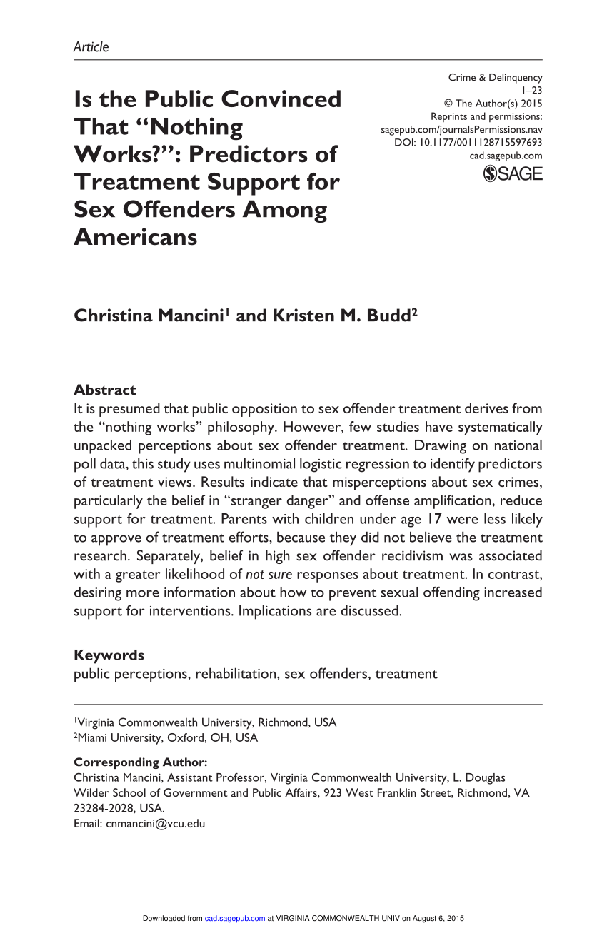 Pdf Is The Public Convinced That Nothing Works Predictors Of Treatment Support For Sex 9372