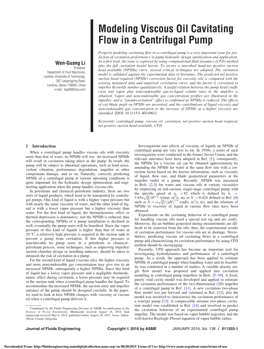  PDF Modeling Viscous Oil Cavitating Flow in a 