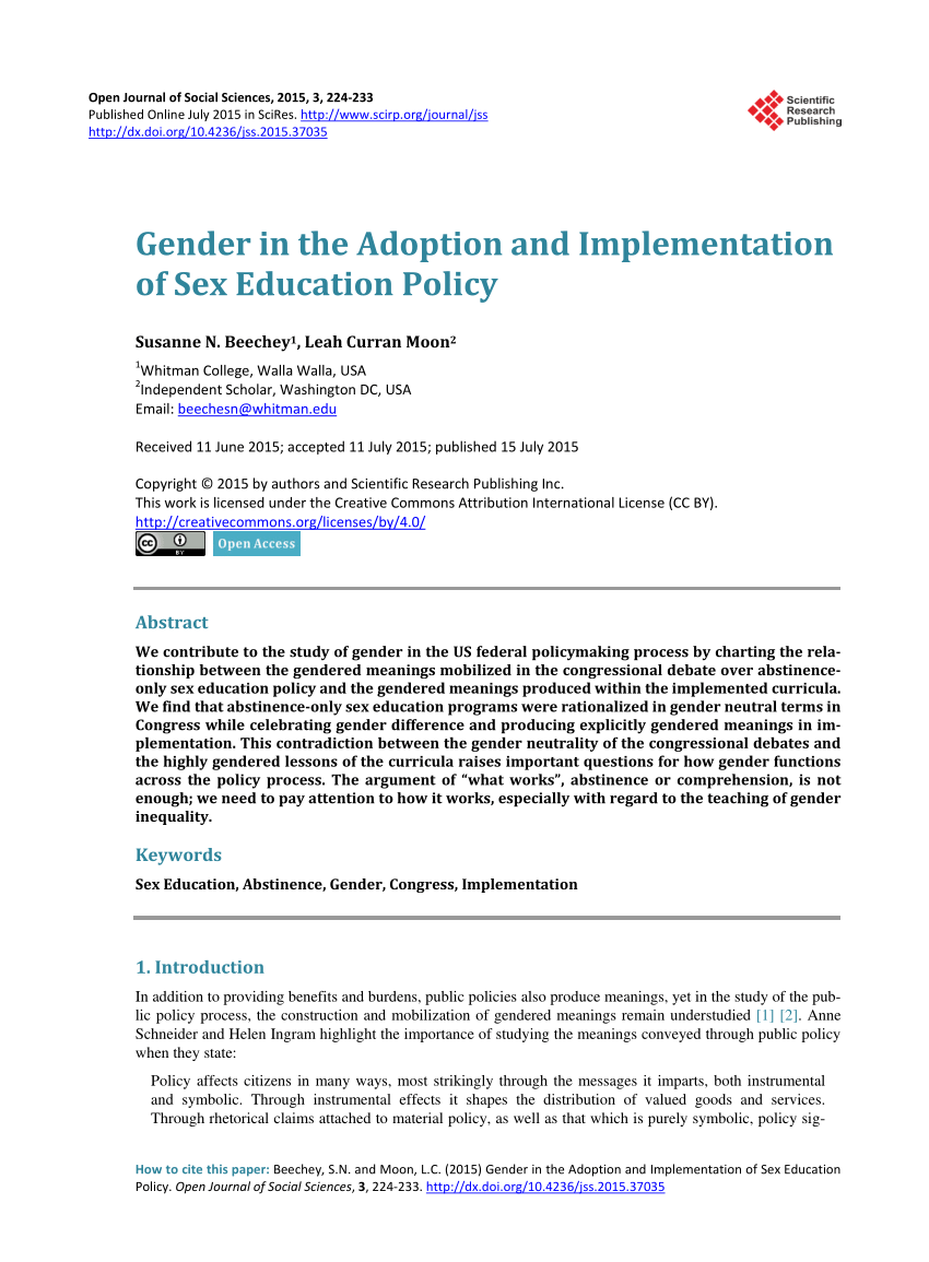 Pdf Gender In The Adoption And Implementation Of Sex Education Policy 8899