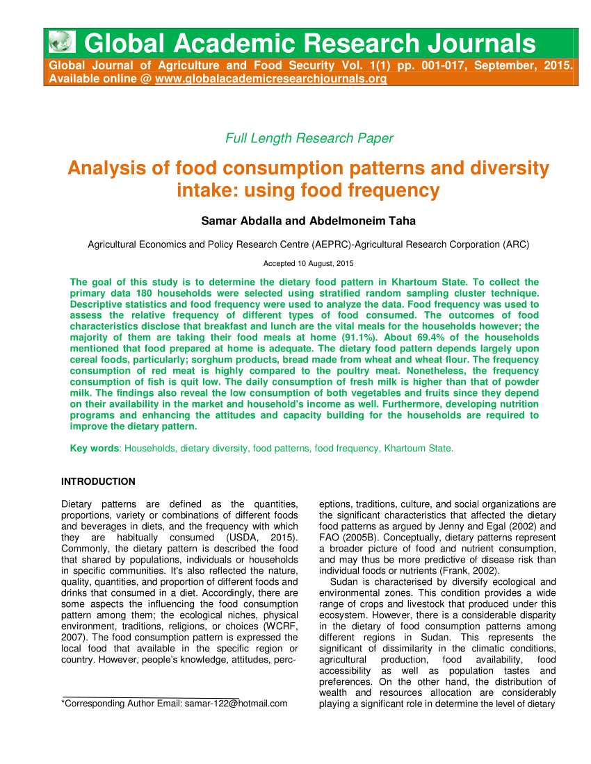 research on food consumption