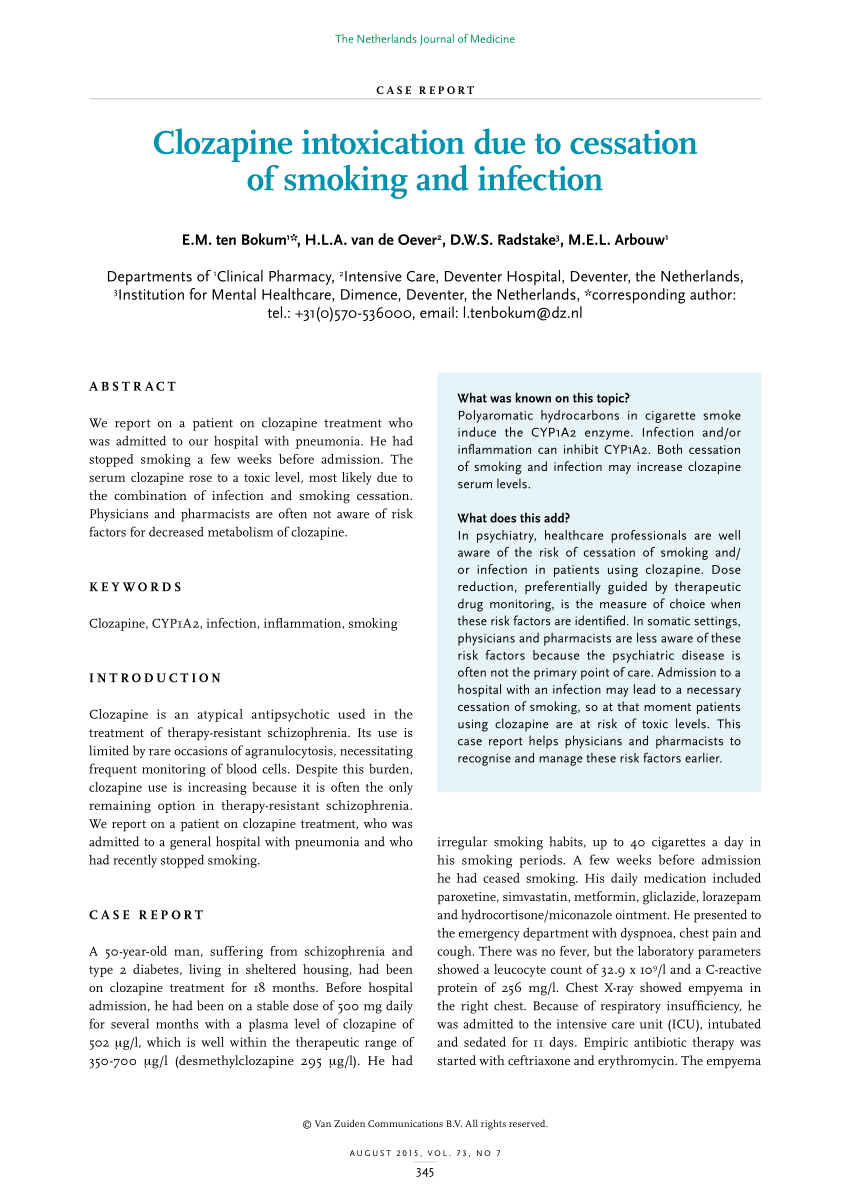 PDF Clozapine intoxication due to cessation of smoking and infection