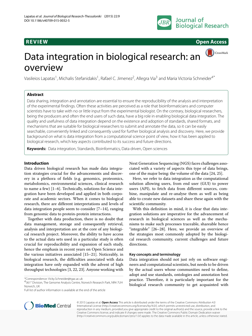 Pdf Data Integration In Biological Research An Overview