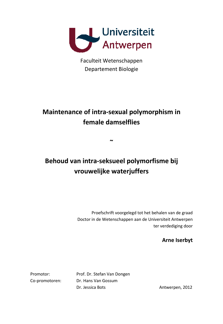 Pdf Maintenance Of Intra Sexual Polymorphism In Female Damselflies