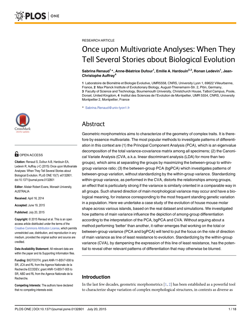 Pdf Once Upon Multivariate Analyses When They Tell Several Stories About Biological Evolution