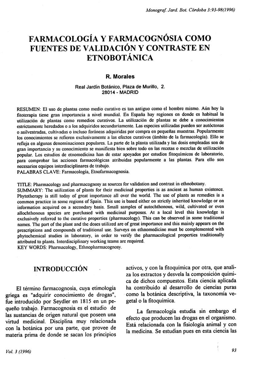 Pdf Farmacologia Y Farmacognosia Como Fuentes De Validacion Y