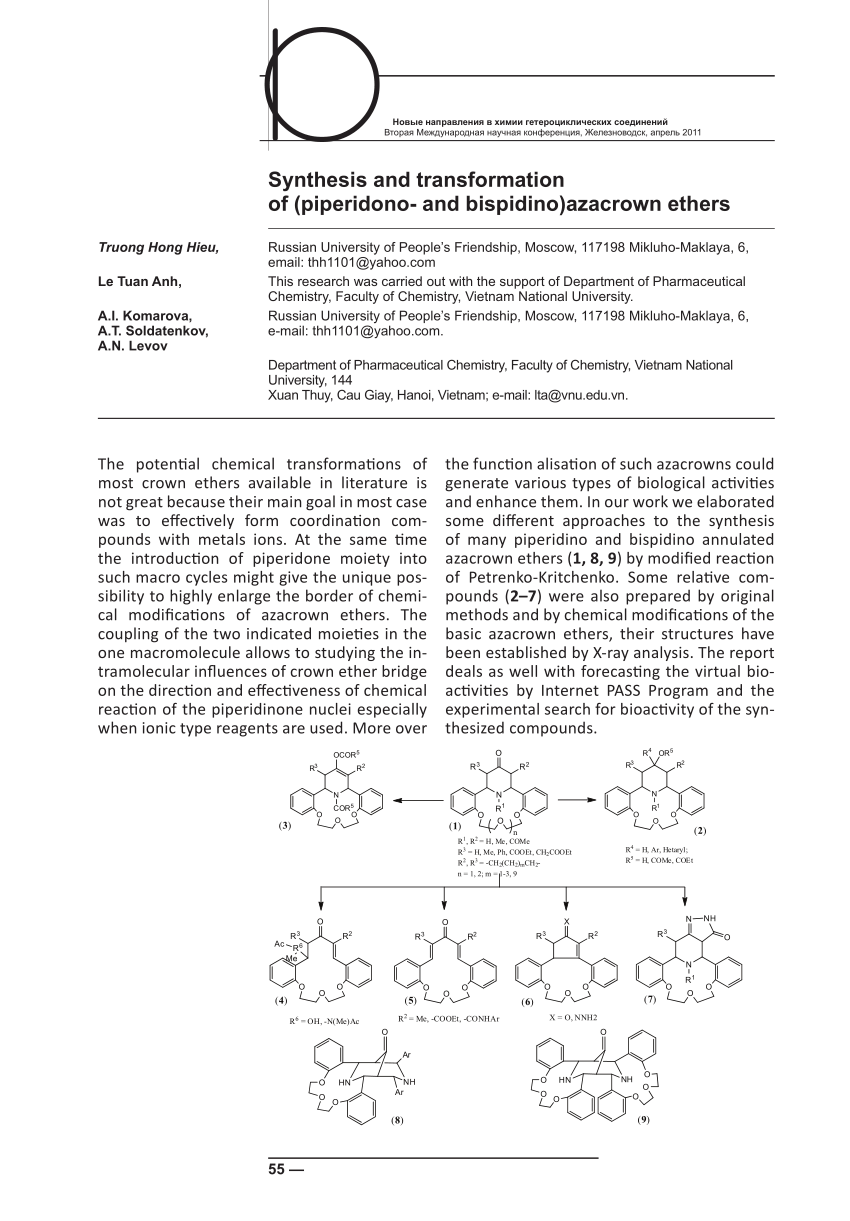 PDF) Synthesis and transformation of (piperidono- and bispidino)-azacrown  ethers