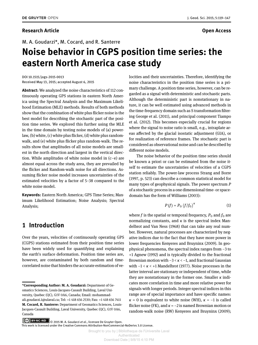 PDF) Noise behavior in CGPS position time series: the North America study