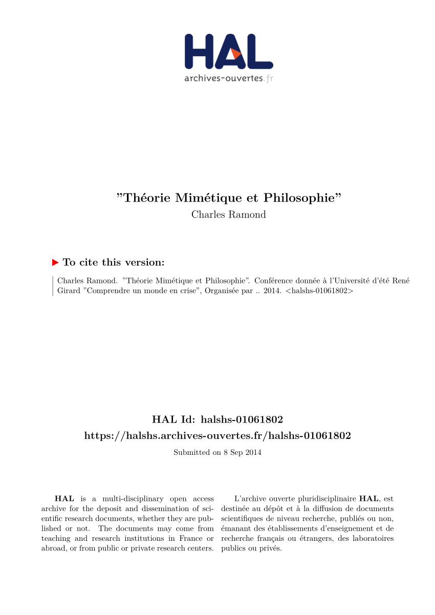 Pdf Theorie Mimetique Et Philosophie