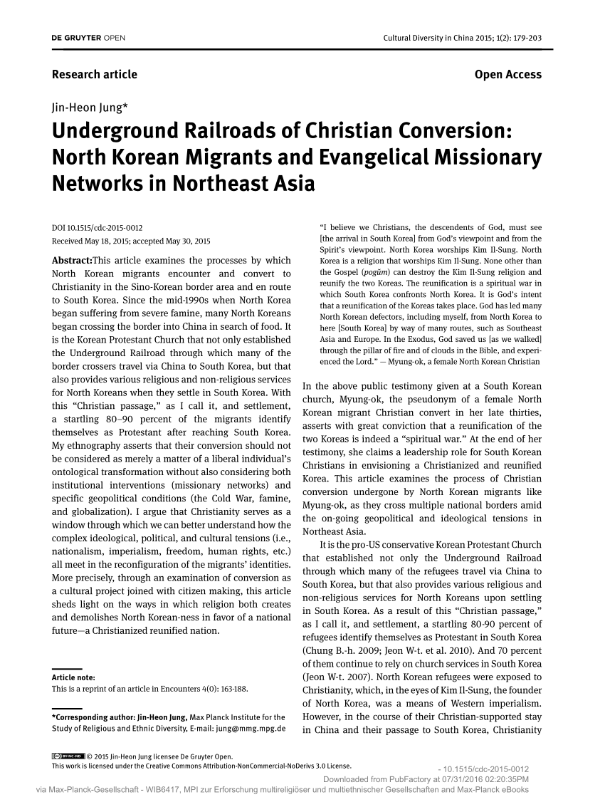 PDF) Underground Railroads of Christian Conversion: North Korean